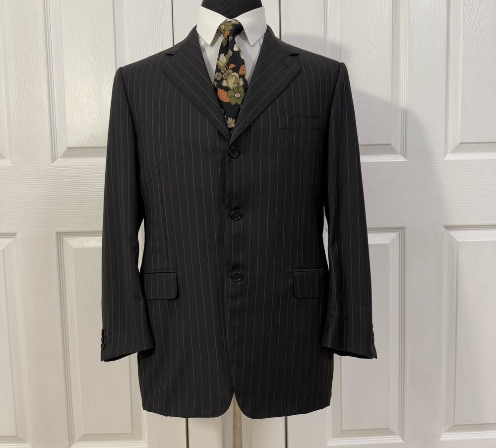 Canali Italy Men's Black Super 120's Striped 100%Wool 3 Buttons Blazer Size 52R